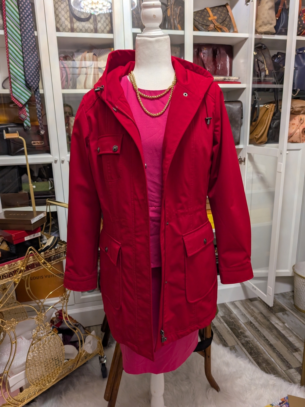 Kristen Blake Red Hooded Utility Jacket